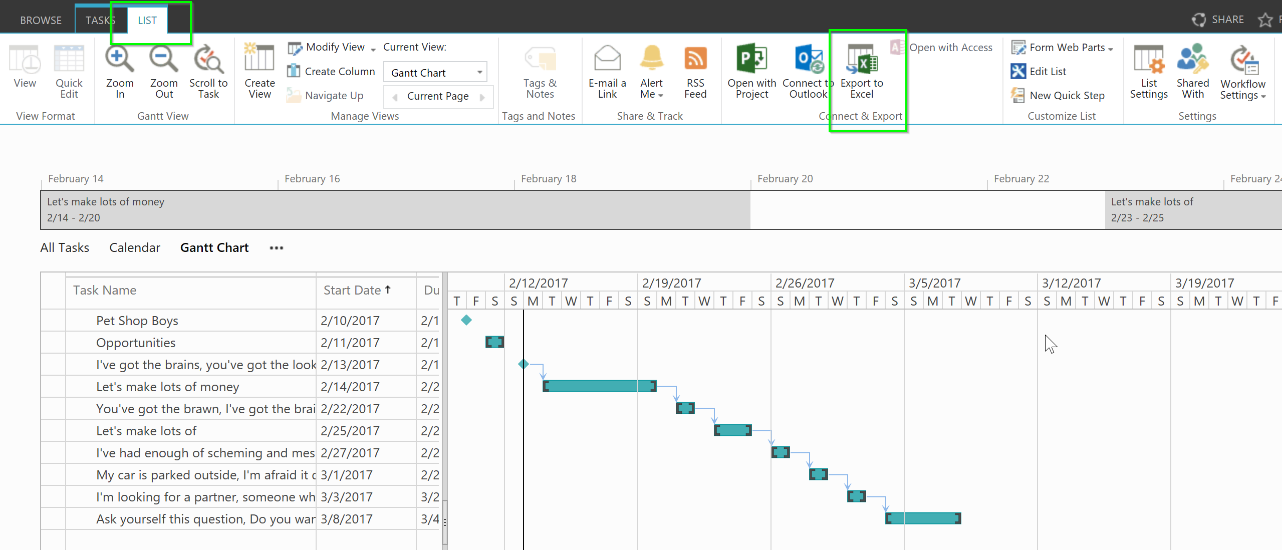 Microsoft Office 365 Gantt Chart